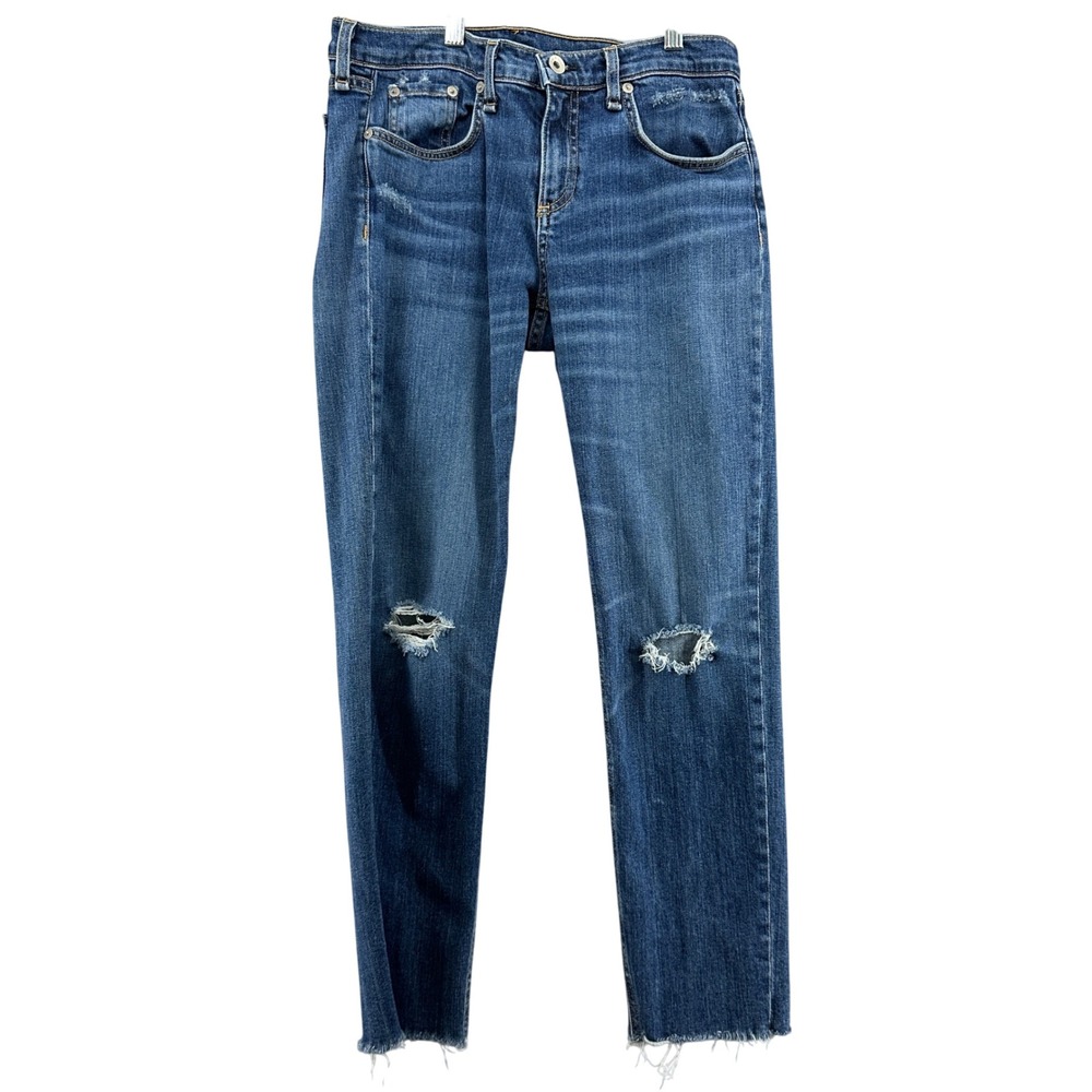 Rag & Bone Distressed Raw Hem Dre Capri Denim Blue Women's‎ Size 28